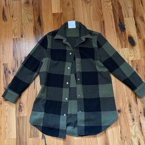 Green and Black Plaid Button-Up Shacket